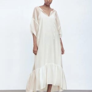 Zara Semi sheer Tunic Dress Oyster White